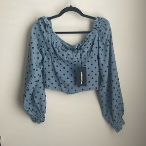 Blue polka dot crop tie bustier